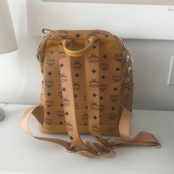 MCM Tan Leather Logo Backpack - Picture 3 of 10
